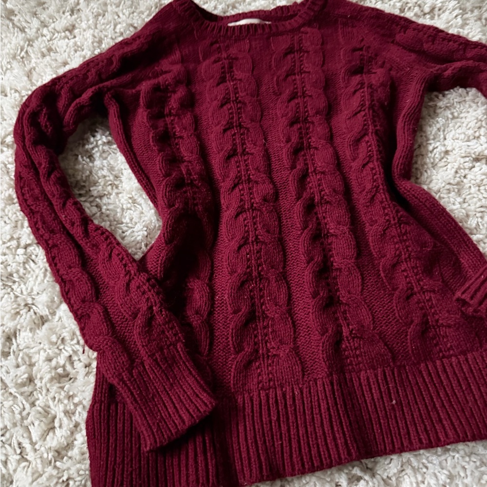 LOFT Deep Red Cable Knit Winter soft thick Sweater - Picture 3 of 5